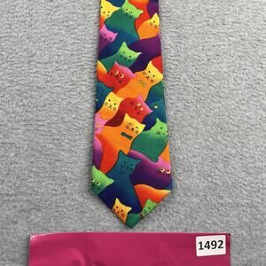 Colorful Cats Tie Necktie Cat All Over Print Fun Multicolored Dartha's Designs